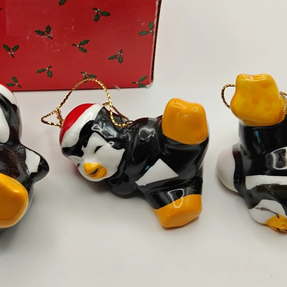 Christmas Around the World Playful Penguin 4pc Ceramic Hanging Ornaments 54-224